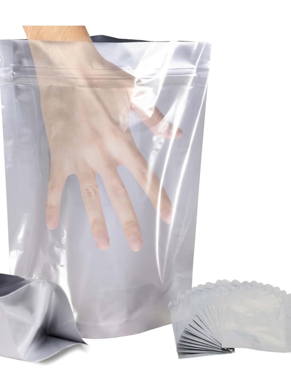 50 Silver Resealable Stand-Up Mylar Bags